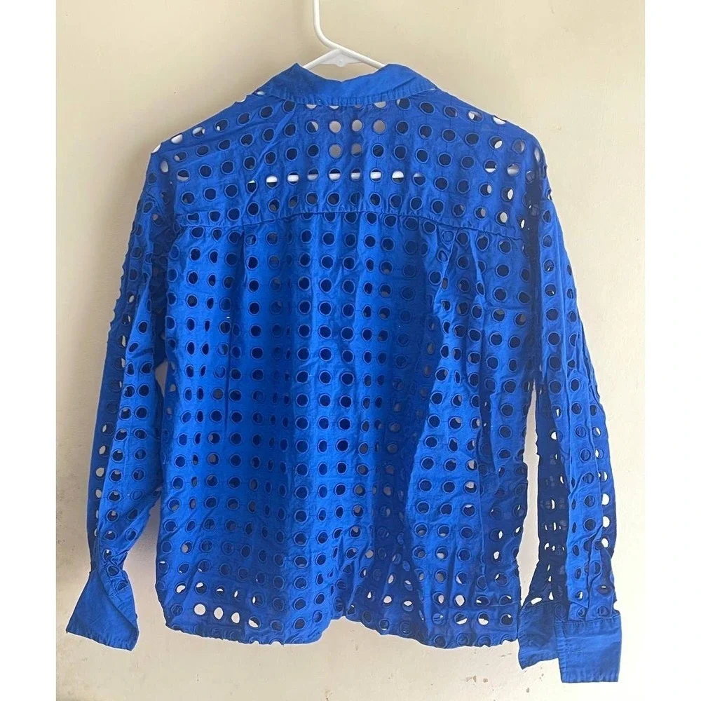 LOFT Beach Cobalt Blue Eyelet Set Button Down Shirt &‎ Shorts Top XS Shorts S